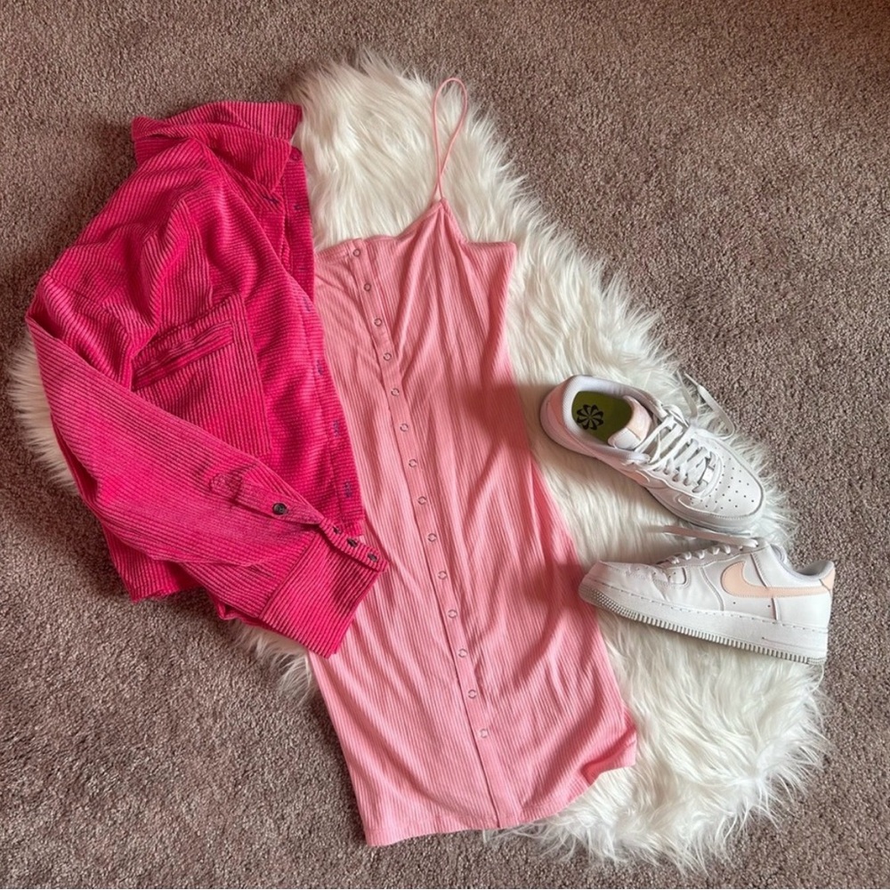 Pink Ribbed Mini Dress